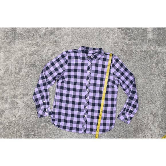 Talbots Petite PS Purple Plaid Button-Up Cotton Blend Top Long Sleeve - Picture 7 of 7